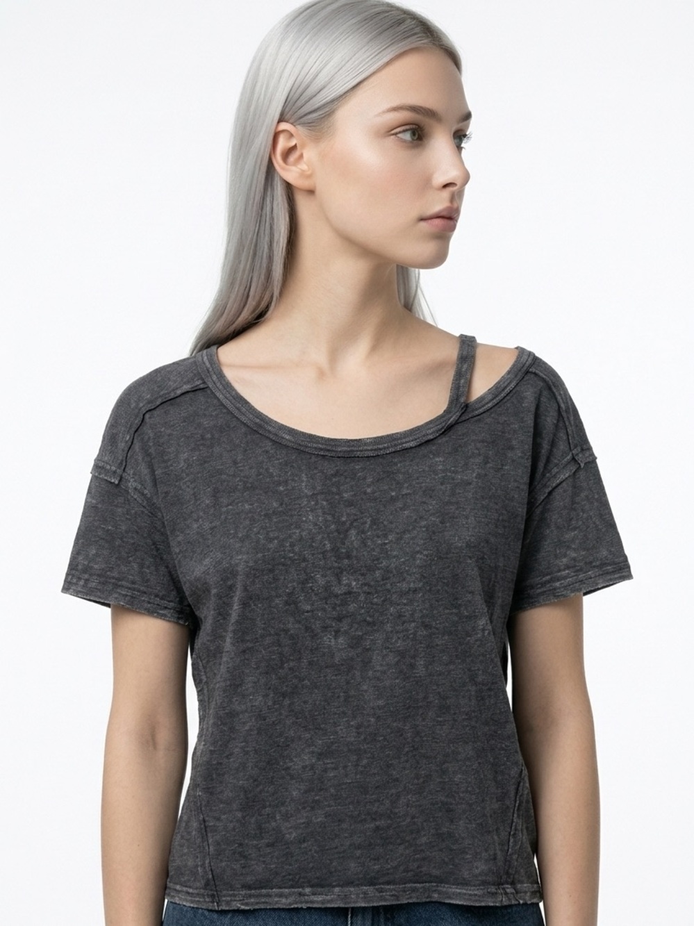 FREE PEOPLE | WE THE FREE Gray Asymmetrical T-Shirt Women’s Size XS Oversized
